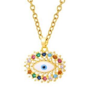 Gold Evil Eye Necklace with Multicolor Accents 18k Gold Plated